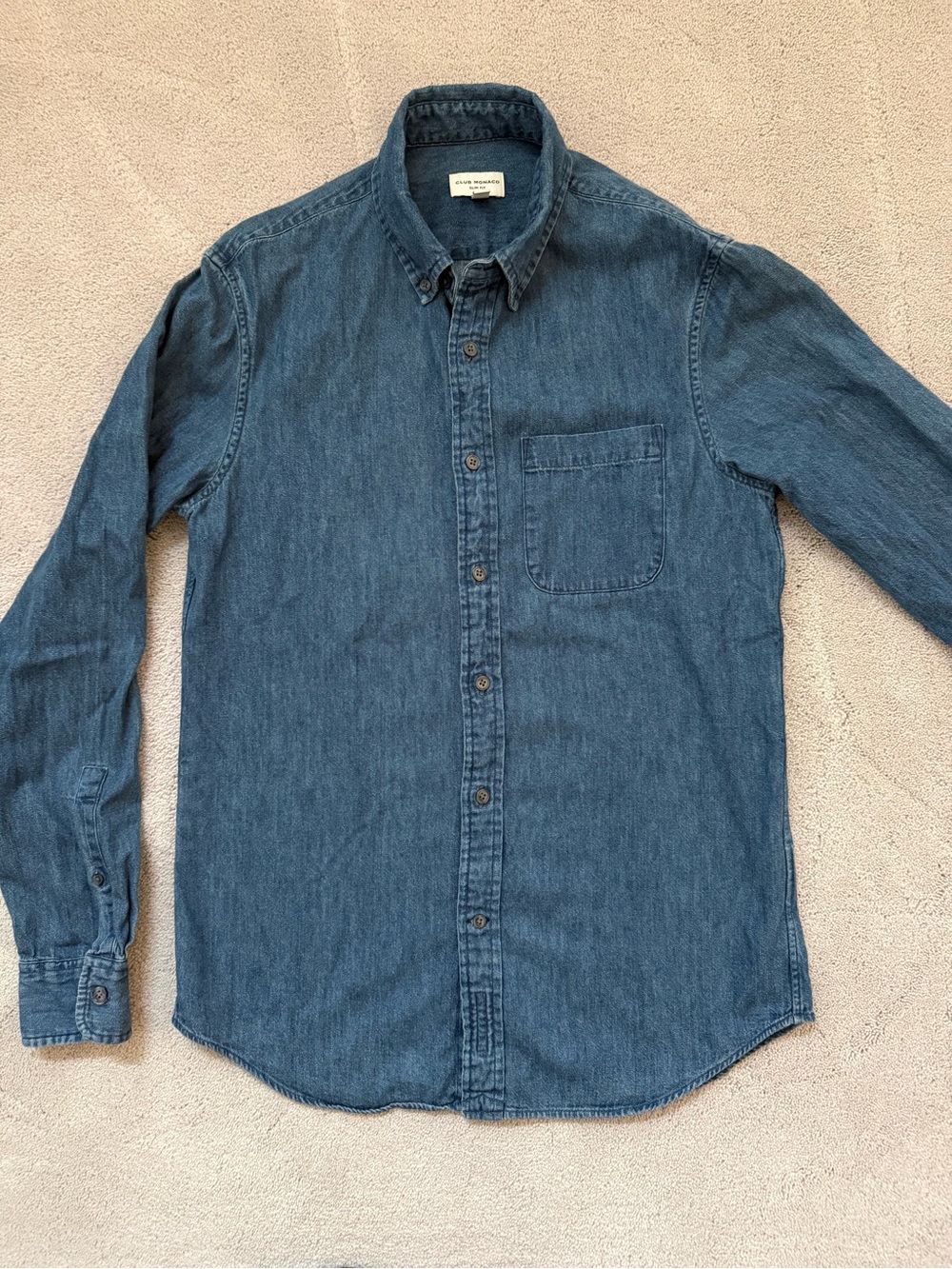 Club Monaco Men's Blue Chambray Button-Down Shirt